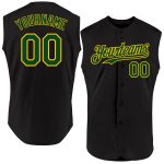 Custom Name & Number Authentic Baseball Jersey - Personalized Black Green-Yellow Sleeveless Team Apparel Personalized Black