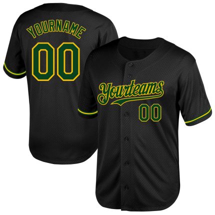 Custom Black Green-Yellow Mesh Baseball Jersey with Personalized Name & Number | Authentic Throwback Design Personalized