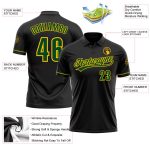 Custom Personalized Golf Polo Shirt - Black Green-Yellow Performance with Team Name & Number Personalized Black Green-Yellow