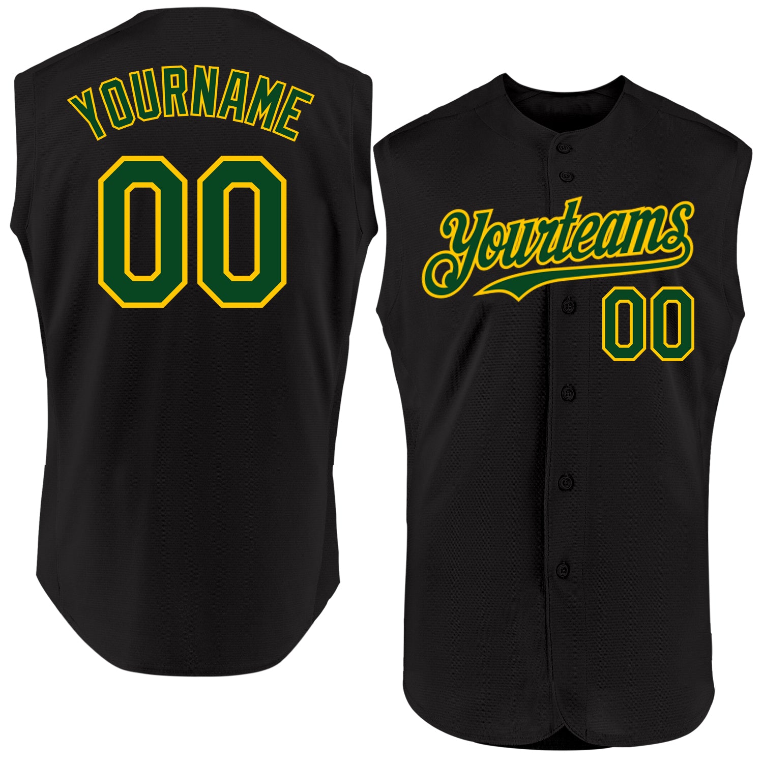 Personalized Black and Green Yellow Baseball Jersey for Men - Sleeveless Style Personalized Black Green-Yellow Sleeveless