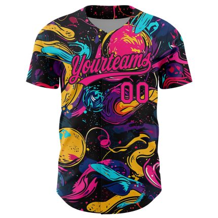 Personalized 3D Abstract Baseball Jersey in Black and Hot Pink Personalized Black Hot Pink 3D Abstract Painting Baseball