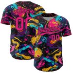 Personalized 3D Abstract Baseball Jersey in Black and Hot Pink Personalized Black Hot Pink 3D Abstract Painting Baseball