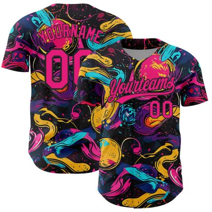 Personalized 3D Abstract Baseball Jersey in Black and Hot Pink Personalized Black Hot Pink 3D Abstract Painting Baseball