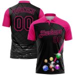 Personalized Billiards Polo Shirt with Custom Name & Number - Black and Hot Pink 3D Pattern Performance Team Shirt Personalized