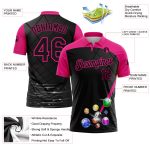 Personalized Billiards Polo Shirt with Custom Name & Number - Black and Hot Pink 3D Pattern Performance Team Shirt Personalized