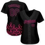 Personalized Breast Cancer Awareness Baseball Jersey for Women - Custom Black Hot Pink 3D Pink Ribbon Design with Name and Number