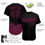 Personalized Breast Cancer Awareness Baseball Jersey for Women - Custom Black Hot Pink 3D Pink Ribbon Design with Name and Number