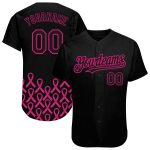 Personalized Breast Cancer Awareness Baseball Jersey for Women - Black and Hot Pink 3D Ribbon Support Gear Personalized Black