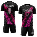 Personalized Black and Pink Dripping Splatter Art Soccer Uniform Jersey Personalized Black Hot Pink-Deep Pink Dripping Splatter