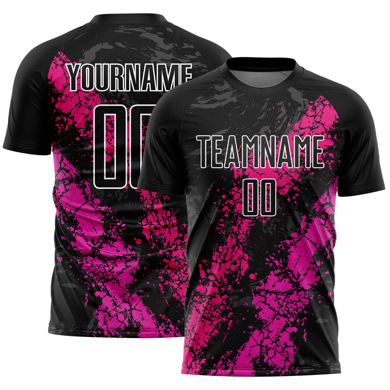 Custom Name and Number Soccer Jersey, Black and Pink Dripping Splatter Art, Personalized Sublimation Uniform Personalized