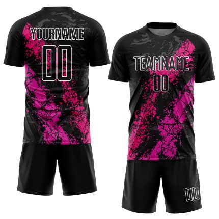 Custom Name and Number Soccer Jersey, Black and Pink Dripping Splatter Art, Personalized Sublimation Uniform Personalized