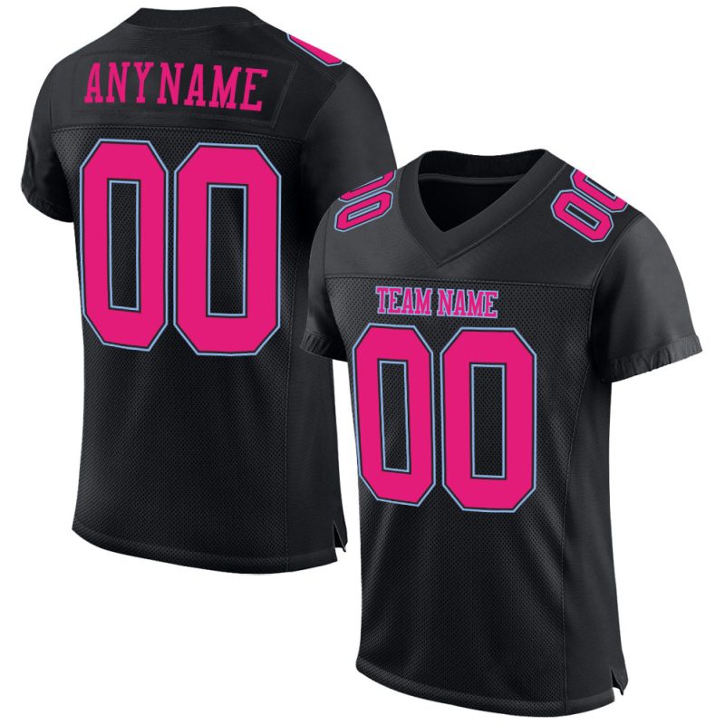 Custom Black Hot Pink Light Blue Mesh Football Jersey - Personalized Sports Apparel Personalized Black Hot Pink-Light Blue