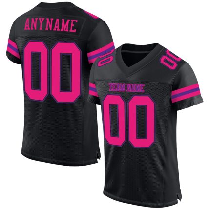 Custom Hot Pink Purple Black Mesh Football Jersey with Personalized Name and Number - Authentic Team Gear Personalized Black