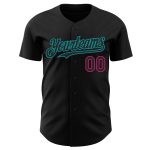Custom Name Number Personalized Black Hot Pink Teal Baseball Jersey - Authentic Team Jersey Personalized Black Hot Pink-Teal