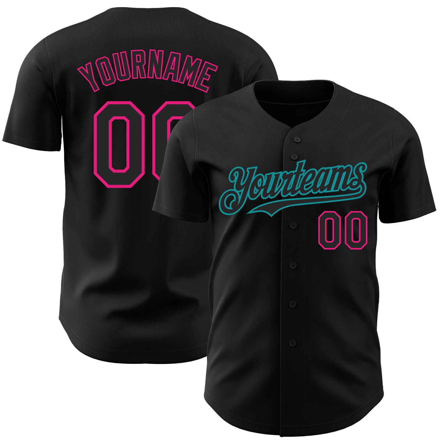 Custom Name Number Personalized Black Hot Pink Teal Baseball Jersey - Authentic Team Jersey Personalized Black Hot Pink-Teal
