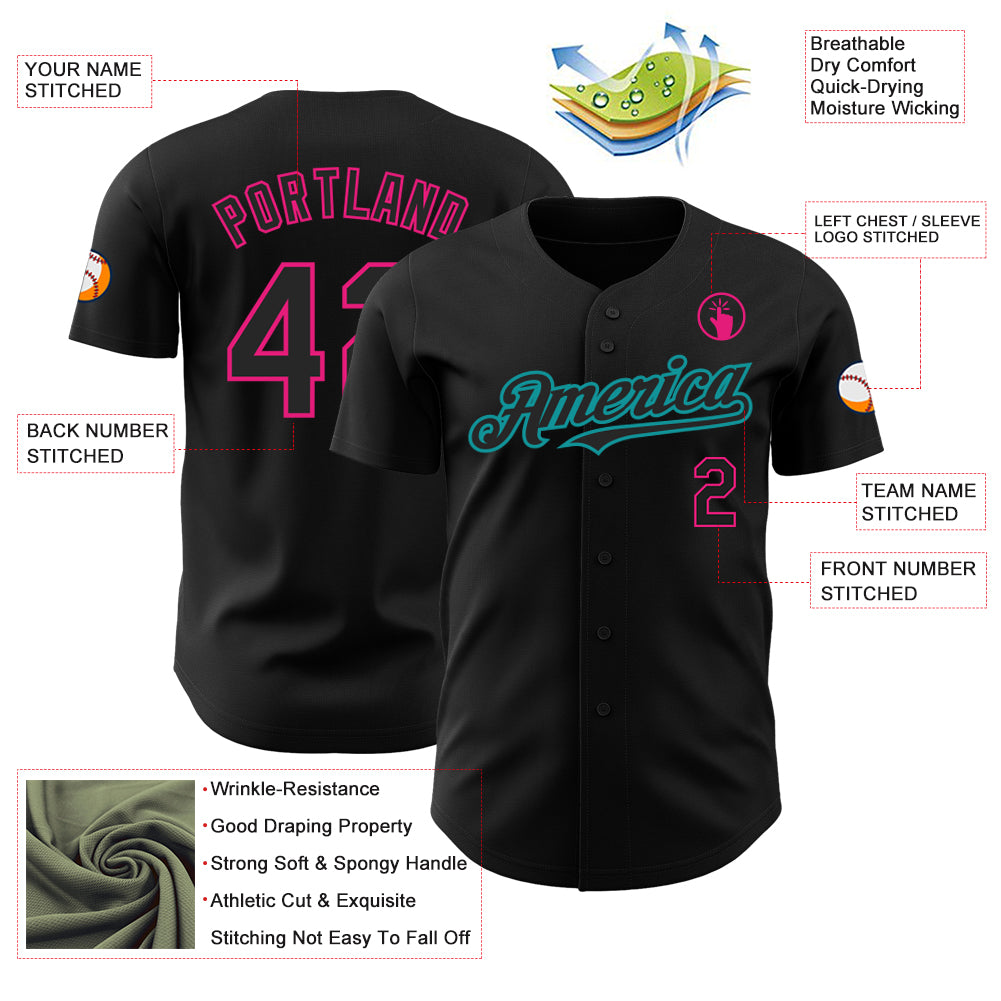 Personalized Black Hot Pink-Teal Baseball Jersey Personalized Baseball Jersey - Custom Black Hot Pink Teal Design Personalized Black Hot Pink-Teal Baseball Jersey - Image 3