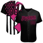 Personalized Breast Cancer Awareness 3D Pink Ribbon Baseball Jersey for Women, Custom Name & Number in Black Hot Pink-White