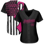 Personalized 3D Pink Ribbon Breast Cancer Awareness Baseball Jersey for Women - Black Hot Pink White Color Support Apparel