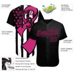 Personalized 3D Pink Ribbon Breast Cancer Awareness Baseball Jersey for Women - Black Hot Pink White Color Support Apparel