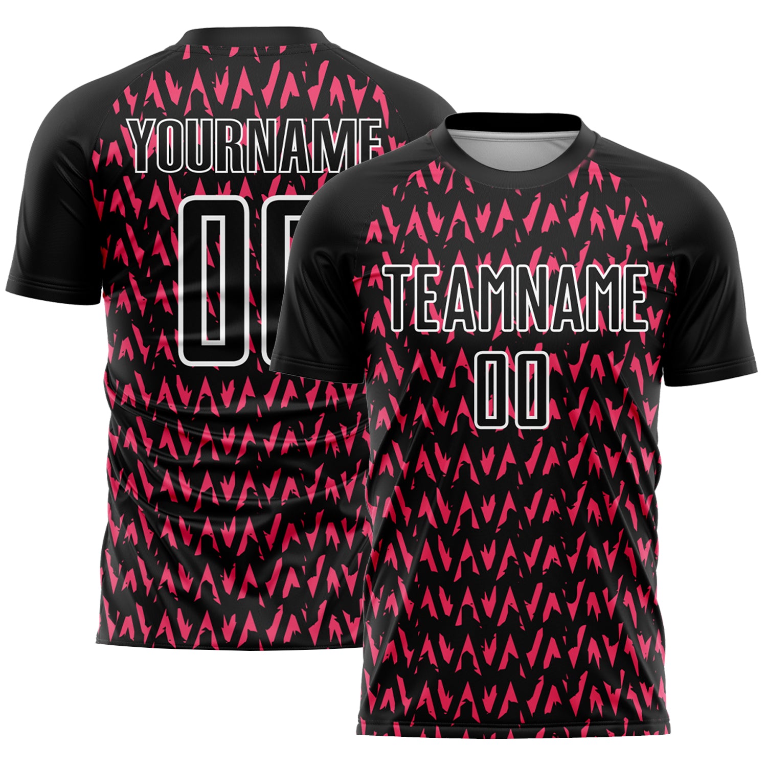 Hot Pink Black White Abstract Geometric Pattern Soccer Jersey Personalized Sublimation Uniform Personalized Black Hot Pink-White
