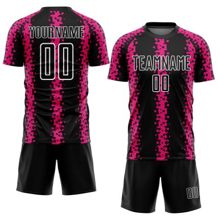 Personalized Black Hot Pink White Abstract Geometric Soccer Jersey Uniform Personalized Black Hot Pink-White Abstract Geometric