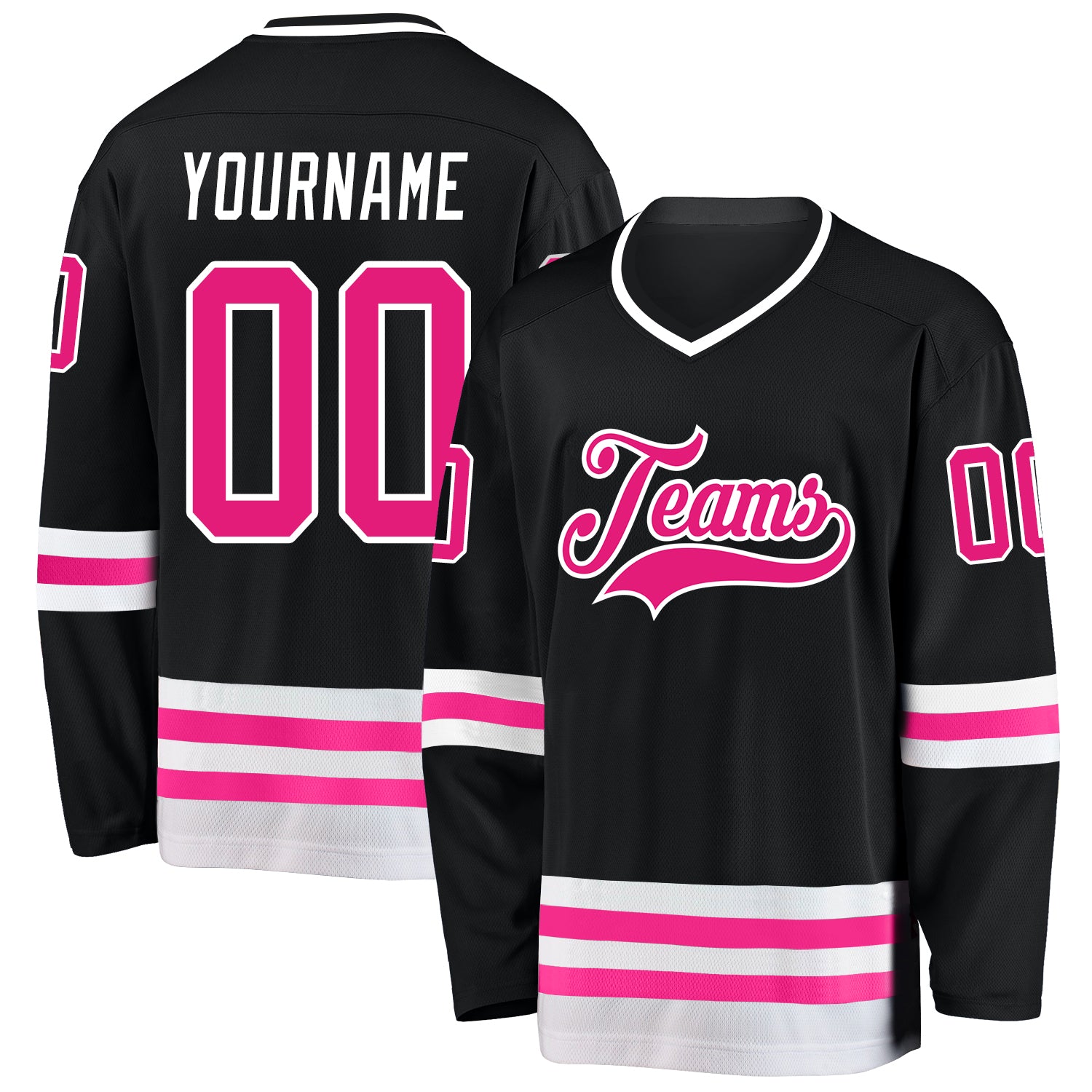 Personalized Black Hot Pink White Hockey Jersey - Custom Team Jersey for Players Personalized Black Hot Pink-White Hockey