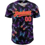 Personalized 3D Animal Butterfly Baseball Jersey in Black and Hot Pink-Yellow Personalized Black Hot Pink-Yellow 3D Animal