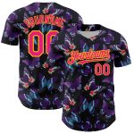 Personalized 3D Animal Butterfly Baseball Jersey in Black and Hot Pink-Yellow Personalized Black Hot Pink-Yellow 3D Animal
