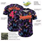 Custom Name & Number Personalized Baseball Jersey, Black Hot Pink Yellow 3D Butterfly Pattern Design Personalized Black Hot