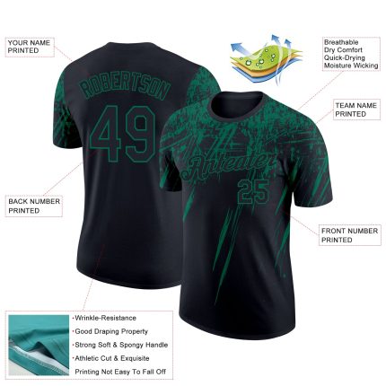 Personalized 3D Abstract Sharp Shape Black & Kelly Green Performance T-Shirt Personalized Black Kelly Green 3D Abstract Sharp