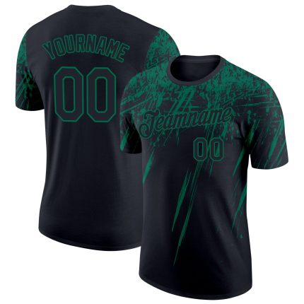 Personalized 3D Abstract Sharp Shape Black & Kelly Green Performance T-Shirt Personalized Black Kelly Green 3D Abstract Sharp