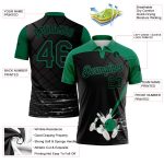 Custom 3D Bowling Performance Polo Shirt in Black and Kelly Green - Personalized Design Personalized Black Kelly Green 3D