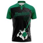 Custom 3D Bowling Performance Polo Shirt in Black and Kelly Green - Personalized Design Personalized Black Kelly Green 3D