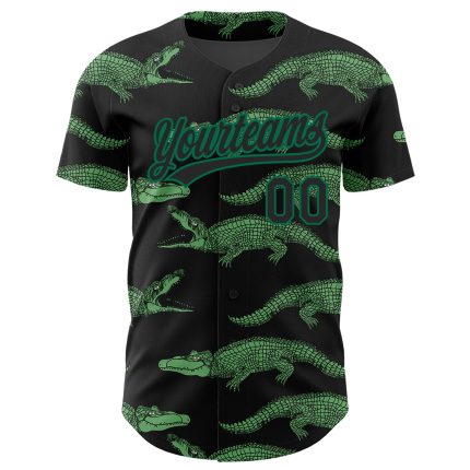 Personalized 3D Crocodile Baseball Jersey Black Kelly Green for Men Personalized Black Kelly Green 3D Crocodile Baseball