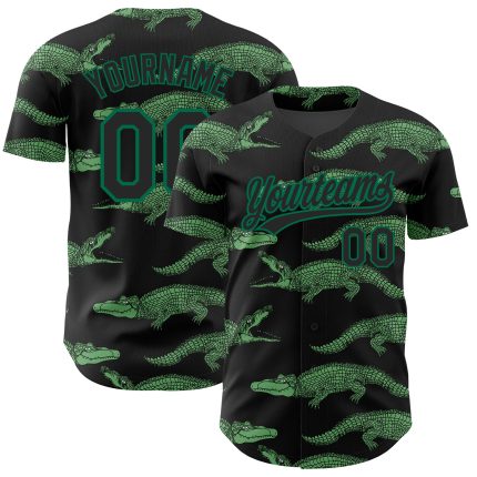 Personalized 3D Crocodile Baseball Jersey Black Kelly Green for Men Personalized Black Kelly Green 3D Crocodile Baseball