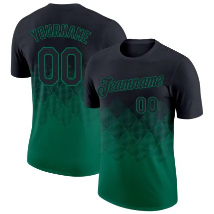 Personalized 3D Gradient Black Kelly Green Shapes T-Shirt for Performance Personalized Black Kelly Green 3D Gradient Square