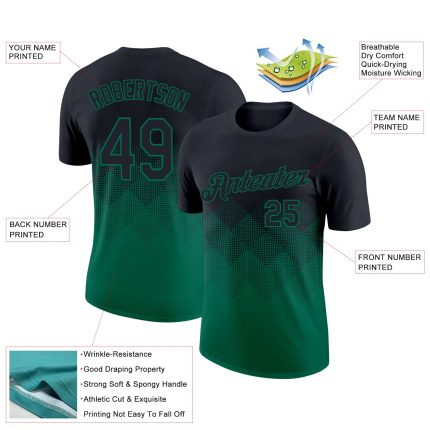 Personalized 3D Gradient Black Kelly Green Shapes T-Shirt for Performance Personalized Black Kelly Green 3D Gradient Square