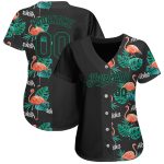 Personalized Hawaii Flamingos and Leaves Black Kelly Green 3D Baseball Jersey Personalized Black Kelly Green 3D Hawaii Flamingos