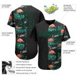 Personalized Hawaii Flamingos and Leaves Black Kelly Green 3D Baseball Jersey Personalized Black Kelly Green 3D Hawaii Flamingos