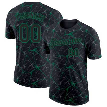 Custom Name and Number Performance T-Shirt - Personalized Black Kelly Green 3D Pattern Design Personalized Black Kelly Green
