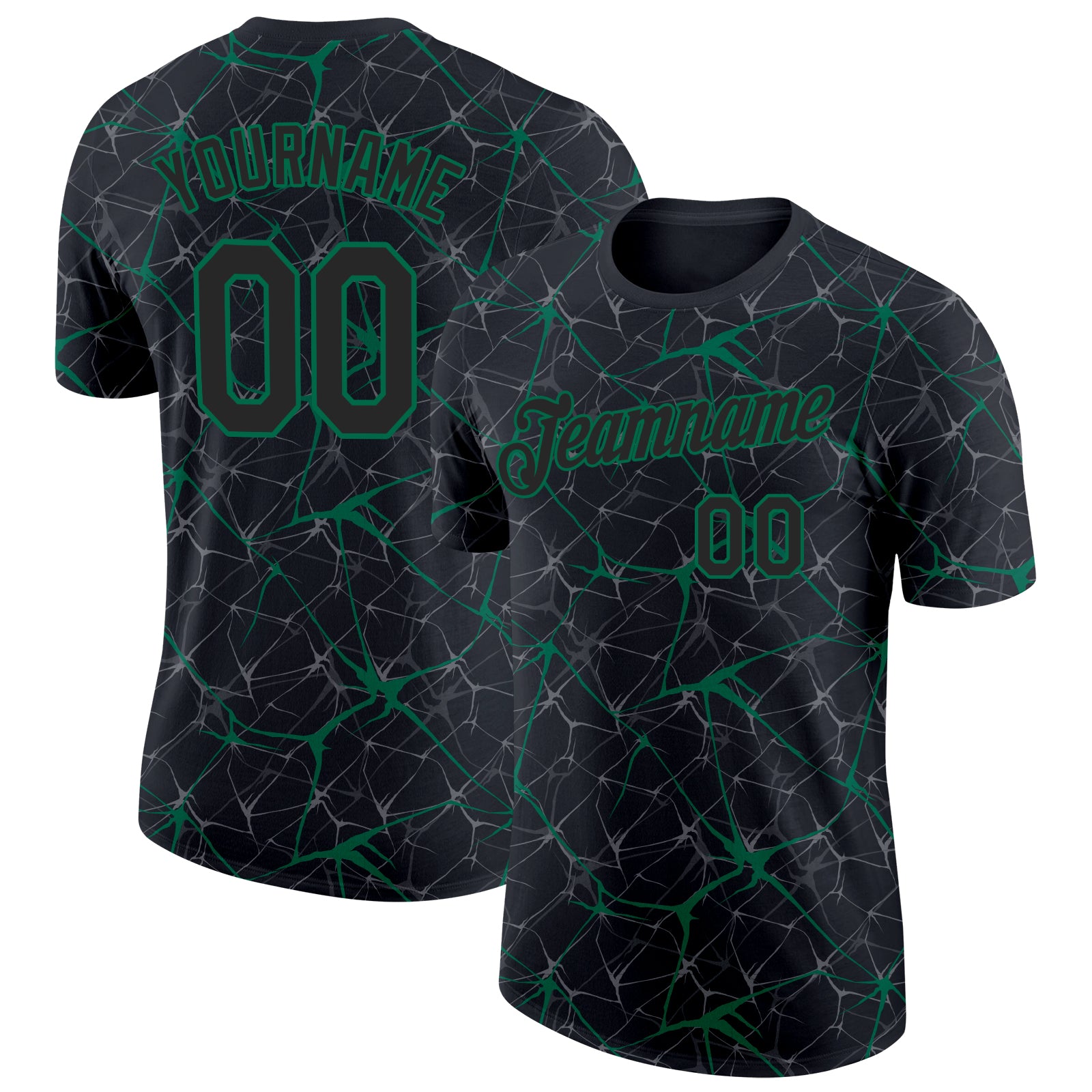 Custom Name and Number Performance T-Shirt - Personalized Black Kelly Green 3D Pattern Design Personalized Black Kelly Green