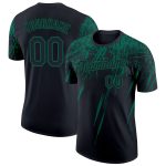 Custom Team Performance T-Shirt with Name and Number - Personalized Black and Kelly Green 3D Abstract Sharp Design Personalized
