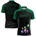 Custom Name Number Billiards Polo Shirt Personalized 3D Pattern Black Kelly Green Performance Team Apparel Personalized Black