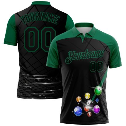Custom Name Number Billiards Polo Shirt Personalized 3D Pattern Black Kelly Green Performance Team Apparel Personalized Black