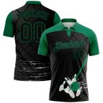 Personalized Team Bowling Performance Polo Shirt with Custom Name & Number, Black Green 3D Pattern Design Personalized Black