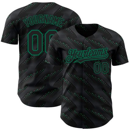 Custom Name and Number Baseball Jersey - Personalized Black and Kelly Green 3D Slant Lines Design Personalized Black Kelly