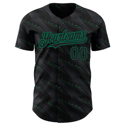 Custom Name and Number Baseball Jersey - Personalized Black and Kelly Green 3D Slant Lines Design Personalized Black Kelly