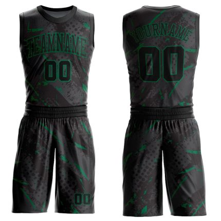 Custom Basketball Jersey with Personalized Name and Number, Black and Kelly Green Sublimation Design, Round Neck Suit Personalized