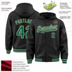 Custom Name Number Varsity Hoodie Jacket Black Kelly Green-Cream Bomber Full-Snap Letterman Design Personalized Black Kelly