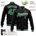 Personalized Bomber Jacket Black Kelly Green-Cream Varsity Letterman Full-Snap Personalized Black Kelly Green-Cream Bomber